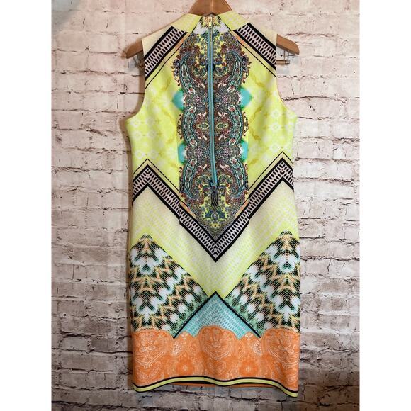 Melissa Paige Dress Womens Medium Sheath Pastel Mixed Print High Neck Stretch - Picture 14 of 16